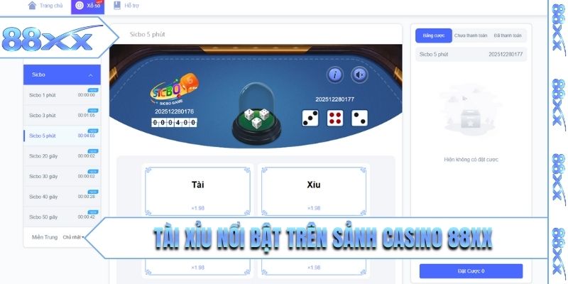 Tài xỉu nổi bật trên sảnh casino 88XX